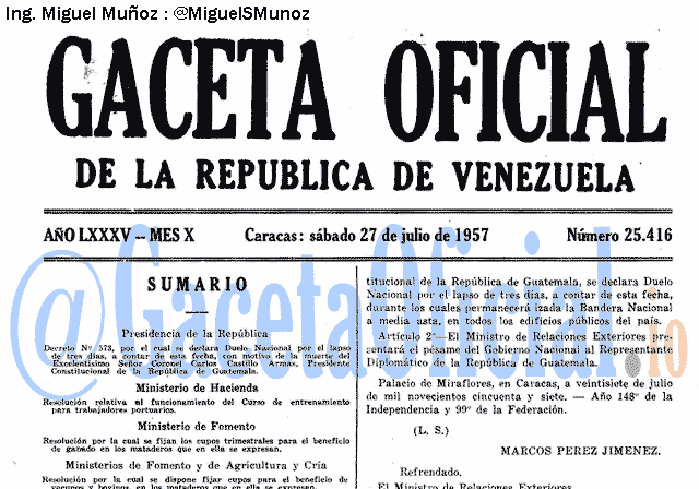 Gaceta Oficial 25416 del 27 Julio 1957