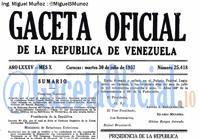 Gaceta Oficial 25418 del 30 Julio 1957