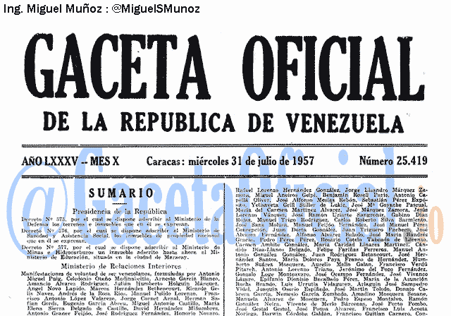 Gaceta Oficial 25419 del 31 Julio 1957