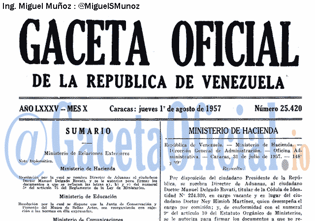 Gaceta Oficial 25420 del 1 Agosto 1957
