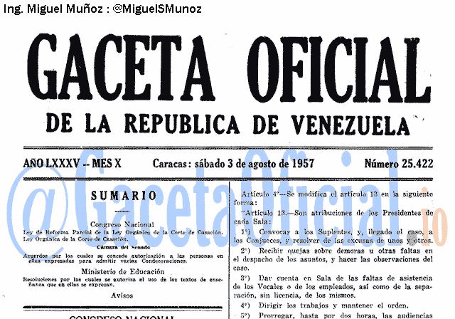 Gaceta Oficial 25422 del 3 Agosto 1957