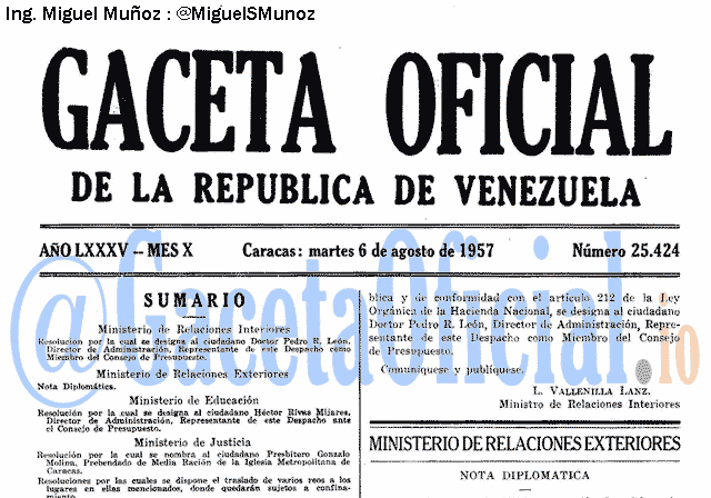 Gaceta Oficial 25424 del 6 Agosto 1957