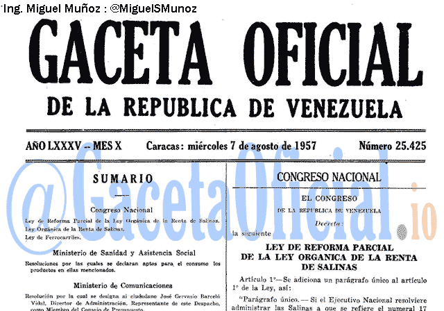 Gaceta Oficial 25425 del 7 Agosto 1957