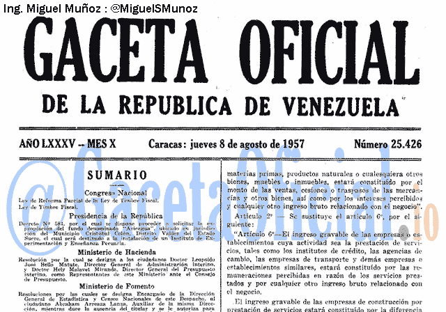 Gaceta Oficial 25426 del 8 Agosto 1957