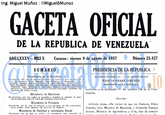 Gaceta Oficial 25427 del 9 Agosto 1957