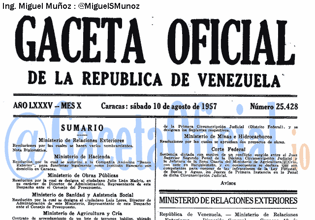 Gaceta Oficial 25428 del 10 Agosto 1957
