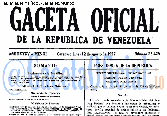 Gaceta Oficial 25429 del 12 Agosto 1957