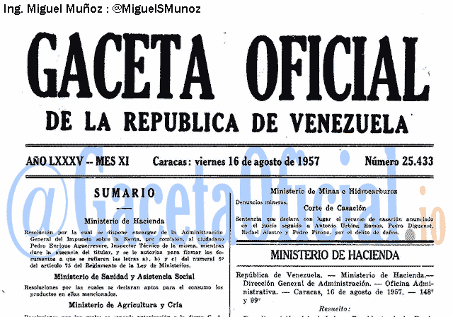 Gaceta Oficial 25433 del 16 Agosto 1957