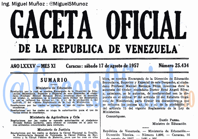 Gaceta Oficial 25434 del 17 Agosto 1957