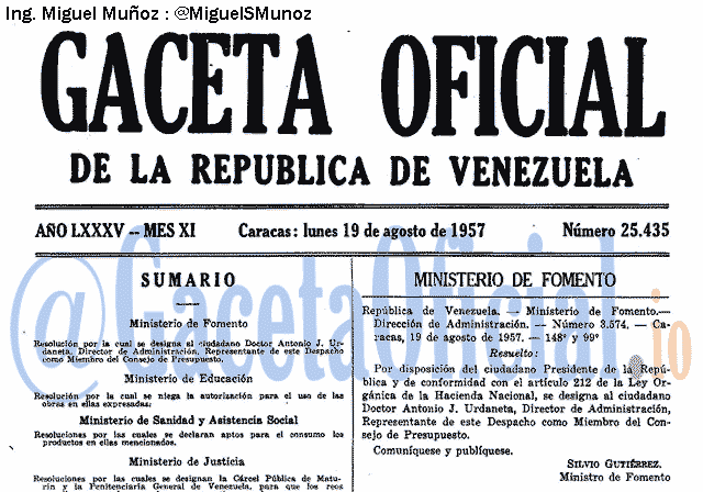 Gaceta Oficial 25435 del 19 Agosto 1957