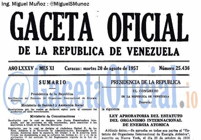 Gaceta Oficial 25436 del 20 Agosto 1957