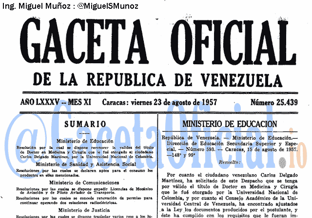 Gaceta Oficial 25439 del 23 Agosto 1957