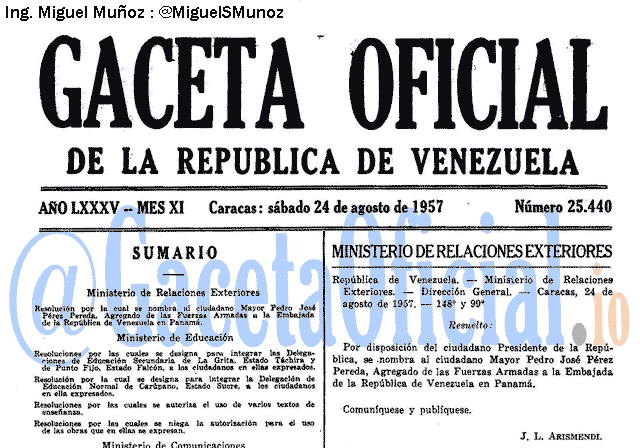 Gaceta Oficial 25440 del 24 Agosto 1957