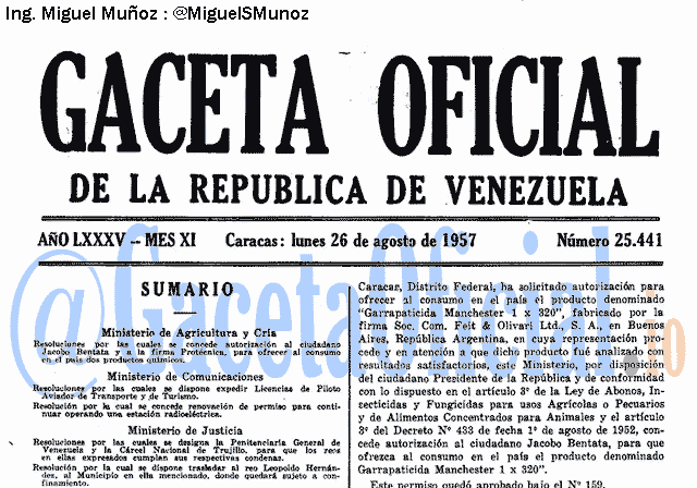 Gaceta Oficial 25441 del 26 Agosto 1957