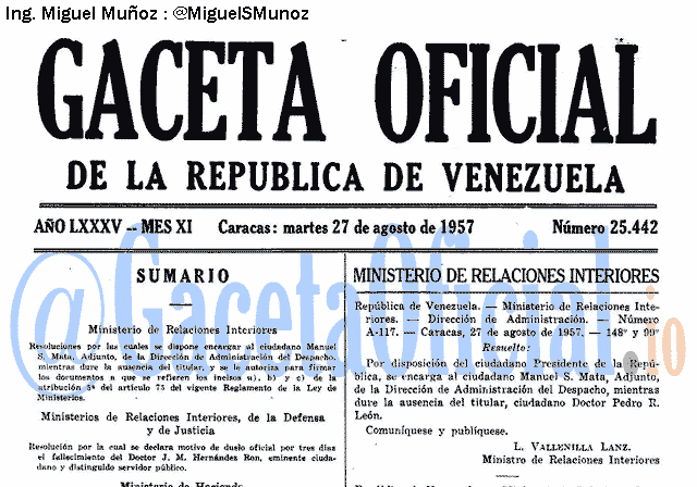 Gaceta Oficial 25442 del 27 Agosto 1957