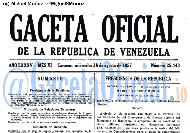 Gaceta Oficial 25443 del 28 Agosto 1957