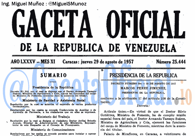 Gaceta Oficial 25444 del 29 Agosto 1957