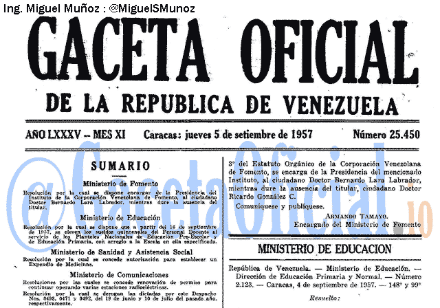 Gaceta Oficial 25450 del 5 Septiembre 1957