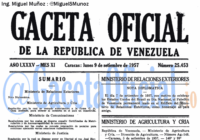 Gaceta Oficial 25453 del 9 Septiembre 1957