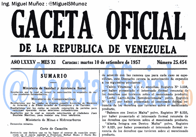 Gaceta Oficial 25454 del 10 Septiembre 1957