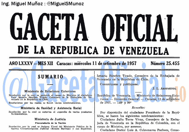Gaceta Oficial 25455 del 11 Septiembre 1957