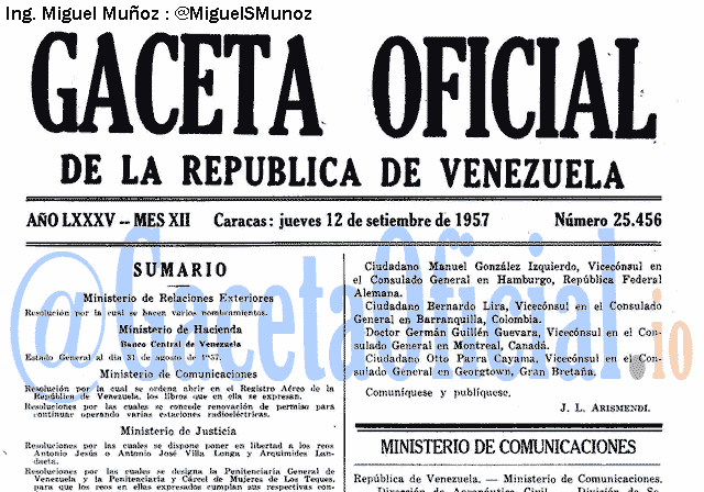 Gaceta Oficial 25456 del 12 Septiembre 1957
