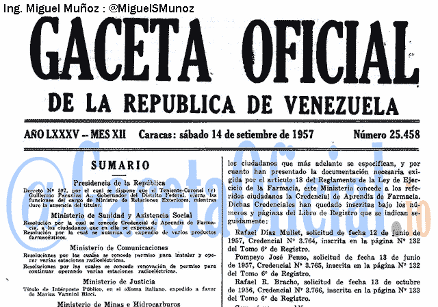 Gaceta Oficial 25458 del 14 Septiembre 1957