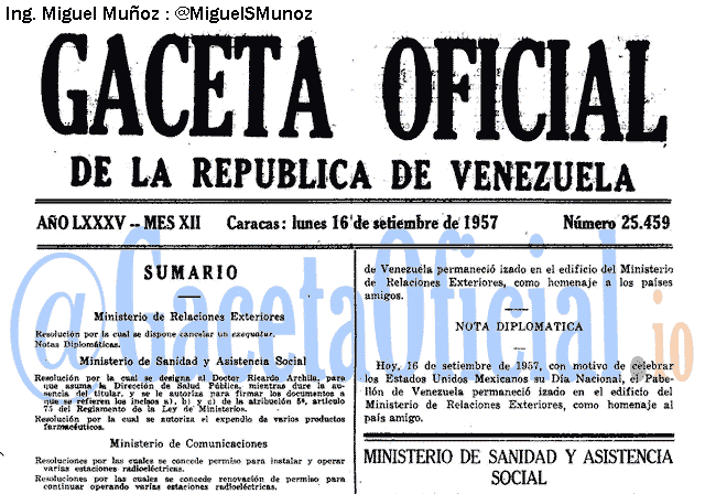 Gaceta Oficial 25459 del 16 Septiembre 1957