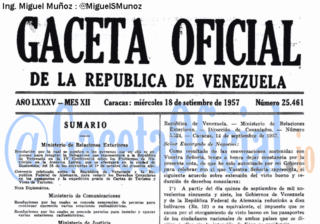 Gaceta Oficial 25461 del 18 Septiembre 1957