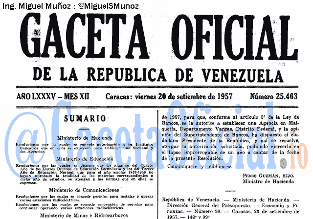 Gaceta Oficial 25463 del 20 Septiembre 1957