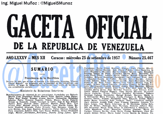 Gaceta Oficial 25467 del 25 Septiembre 1957