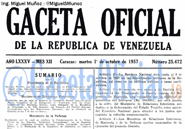 Gaceta Oficial 25472 del 1 Octubre 1957
