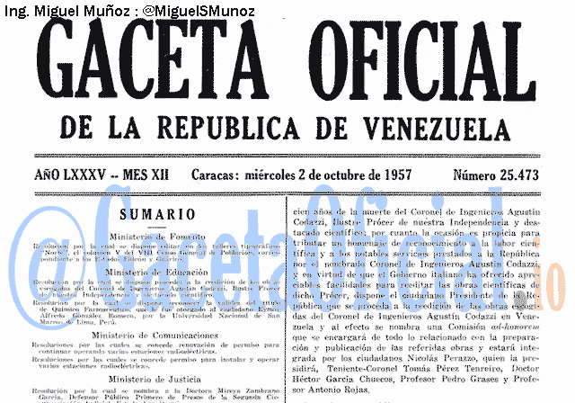Gaceta Oficial 25473 del 2 Octubre 1957