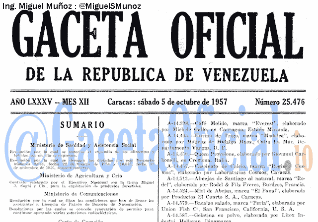 Gaceta Oficial 25476 del 5 Octubre 1957