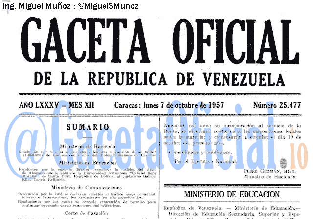 Gaceta Oficial 25477 del 7 Octubre 1957
