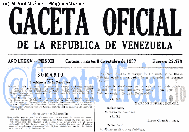 Gaceta Oficial 25478 del 8 Octubre 1957
