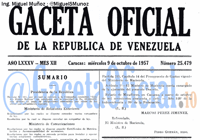 Gaceta Oficial 25479 del 9 Octubre 1957