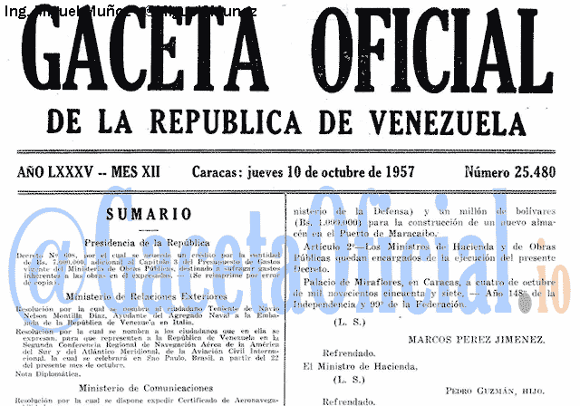 Gaceta Oficial 25480 del 10 Octubre 1957