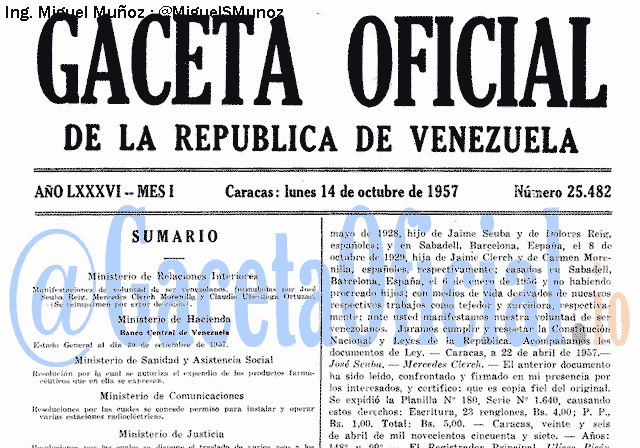 Gaceta Oficial 25482 del 14 Octubre 1957