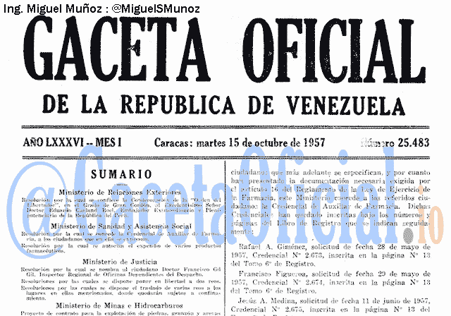 Gaceta Oficial 25483 del 15 Octubre 1957