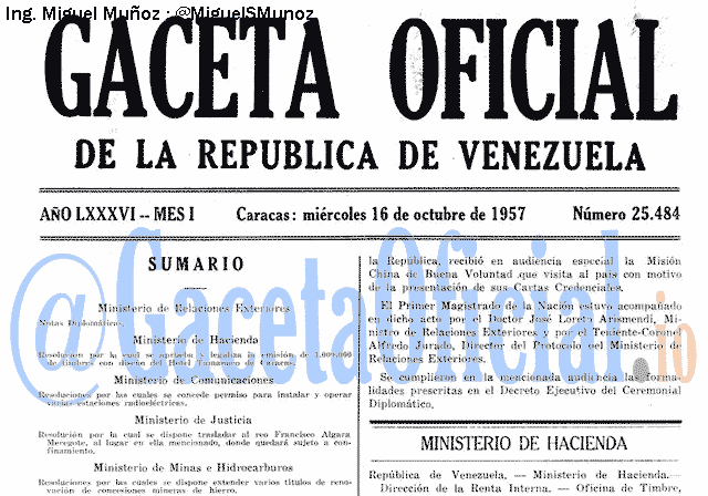 Gaceta Oficial 25484 del 16 Octubre 1957