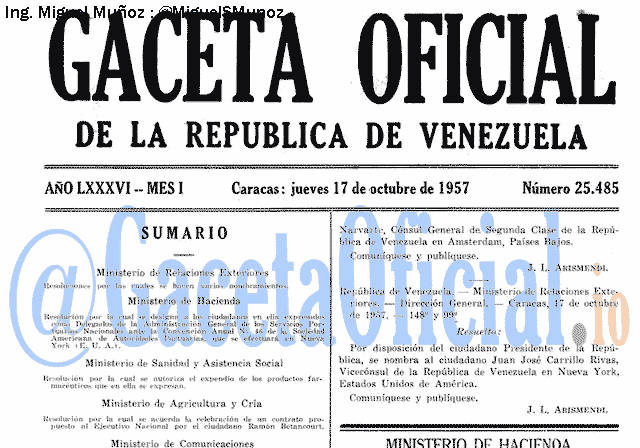 Gaceta Oficial 25485 del 17 Octubre 1957