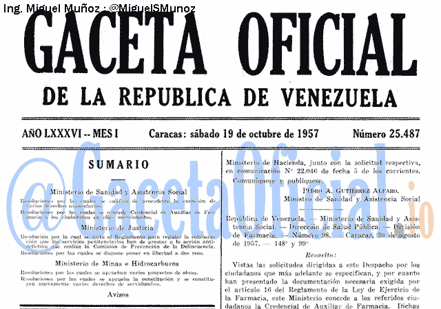 Gaceta Oficial 25487 del 19 Octubre 1957
