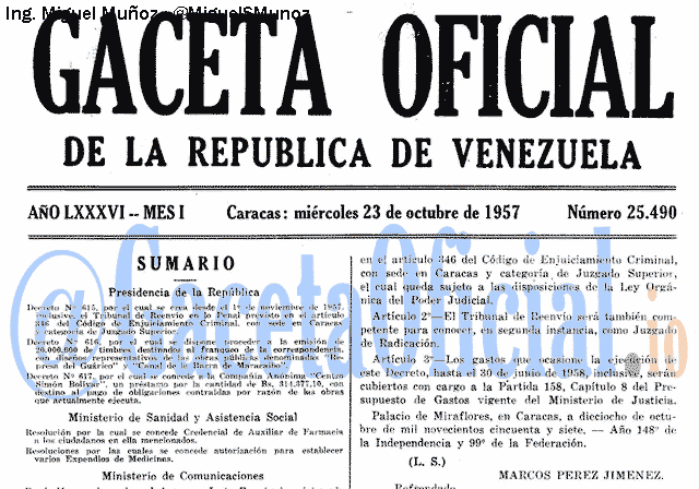 Gaceta Oficial 25490 del 23 Octubre 1957