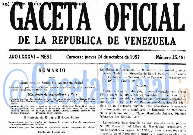 Gaceta Oficial 25491 del 24 Octubre 1957