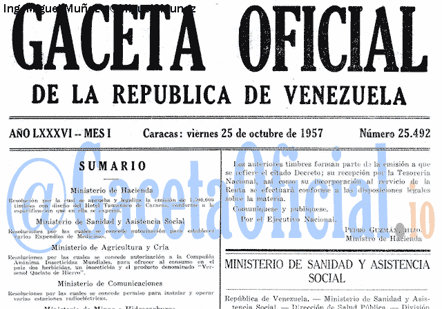 Gaceta Oficial 25492 del 25 Octubre 1957