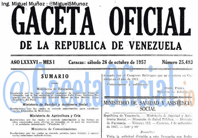 Gaceta Oficial 25493 del 26 Octubre 1957