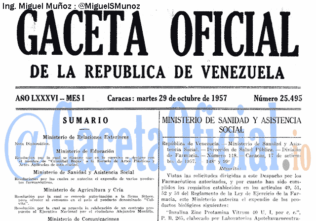 Gaceta Oficial 25495 del 29 Octubre 1957