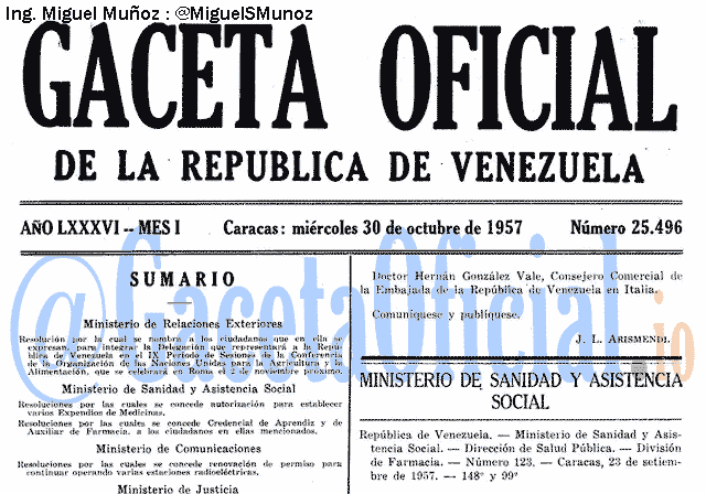 Gaceta Oficial 25496 del 30 Octubre 1957