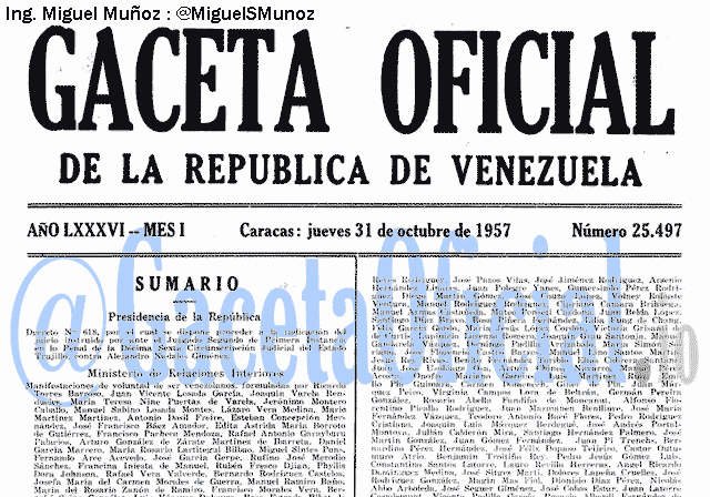 Gaceta Oficial 25497 del 31 Octubre 1957